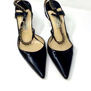 Jimmy Choo heels with metal detailing black and gold